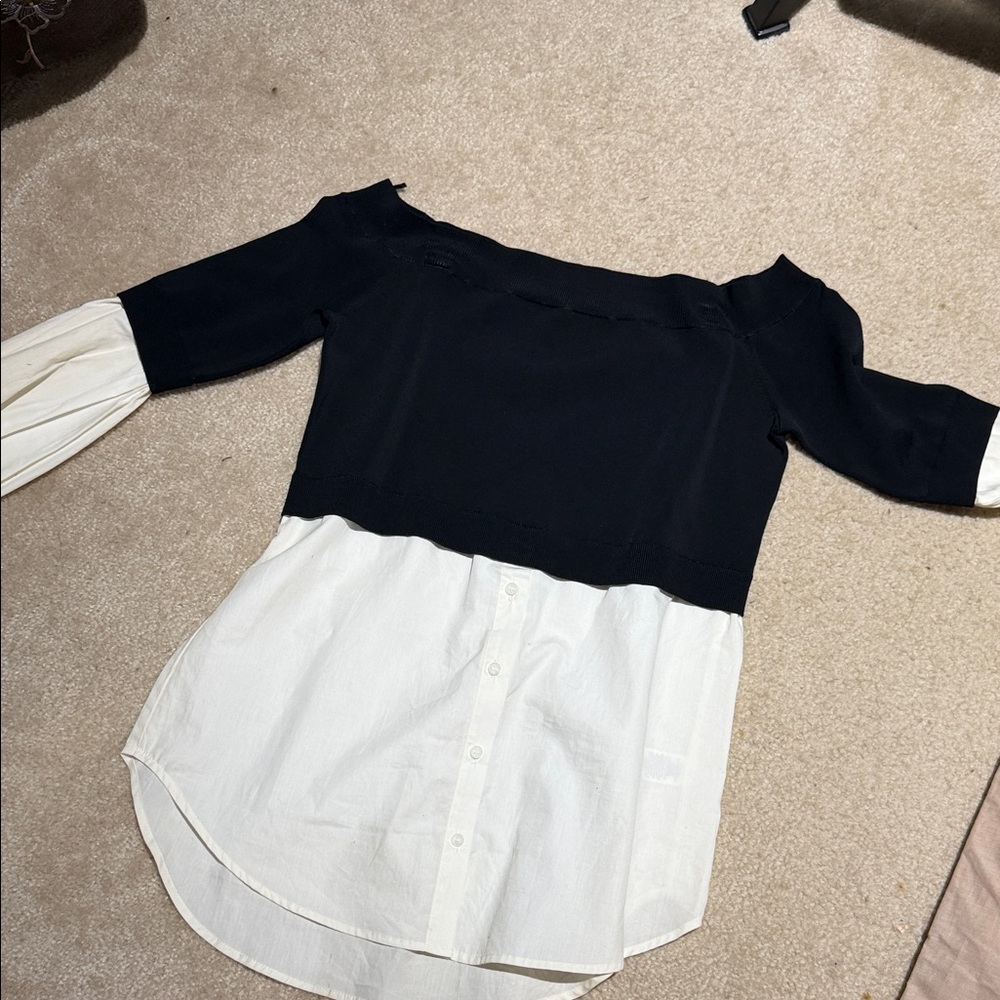 Black and White Off-Shoulder Blouse